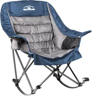 Oversized Rocking Camping Chair, Fully Padded Camp Chairs for Adults with Side Pocket and Cup Holder, Heavy-Duty 400lbs Capacity, Blue & Gray
