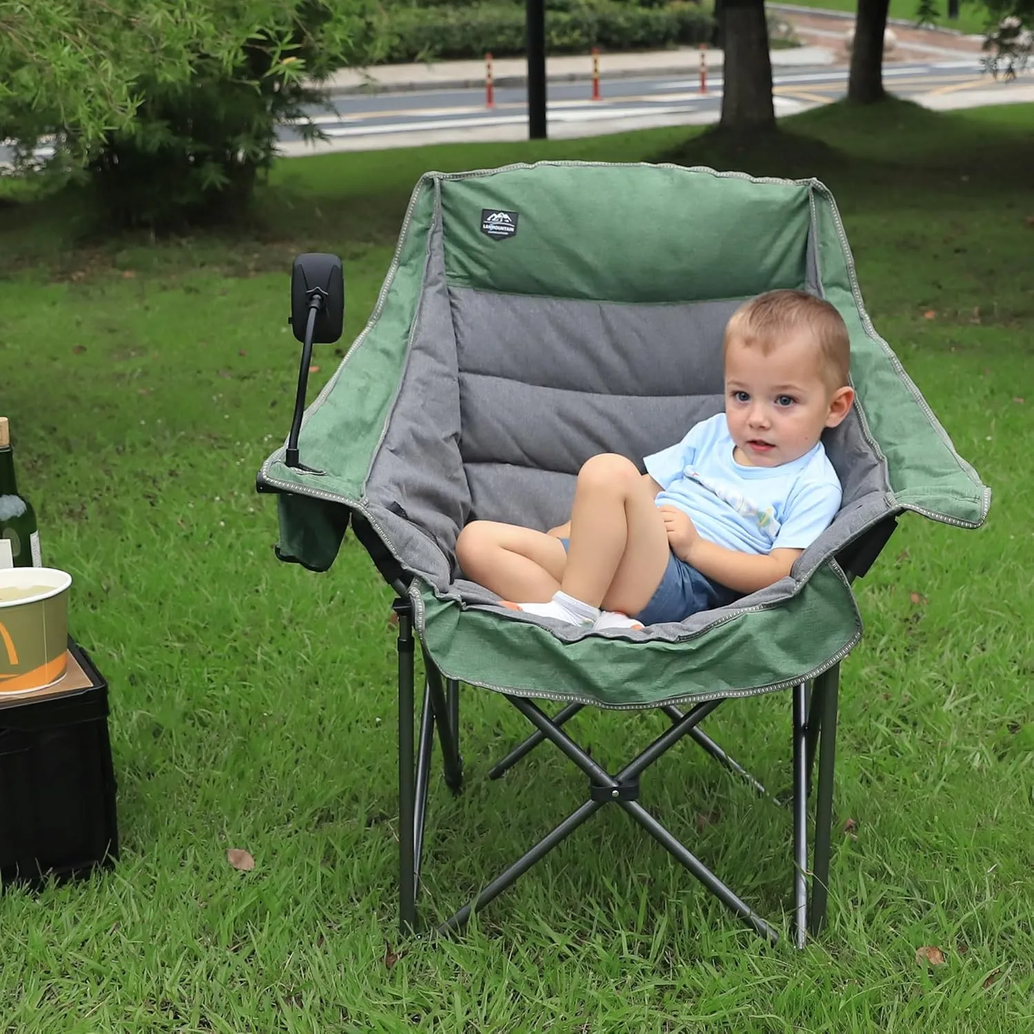 Oversized XL Folding Camping Chair,Heavy Duty Support 400Lbs,Large Comfy Padded Camp Chair for Adults,Lawn Arm Chair w/Cup Holder,Phone Holder,Carry Bag Perfect for Outdoor (Green)