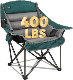 Oversized XL Padded Camping Chair w/Cell Phone Holder, Large Camp Lounge Chair, Foldable Lawn Chair w/Cup Holder,Carry Bag for Outdoor Hiking, Beach, Picnics, Heavy-Duty 400-lbs Capacity