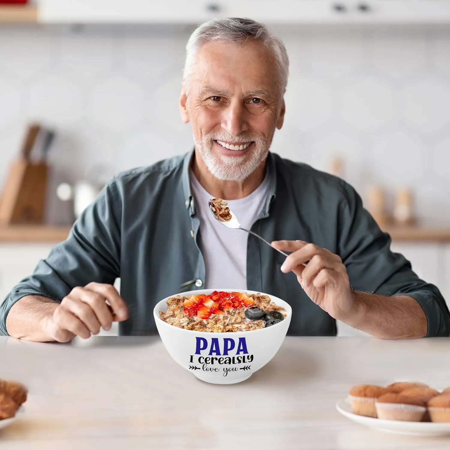 Papa Gifts, Christmas Papa Gift from Grandkids Cereal Bowl and Cereal Killer Spoon Set, Gift for Papa Fathers Day Birthday Gift for Him Man Cerealsly Love You