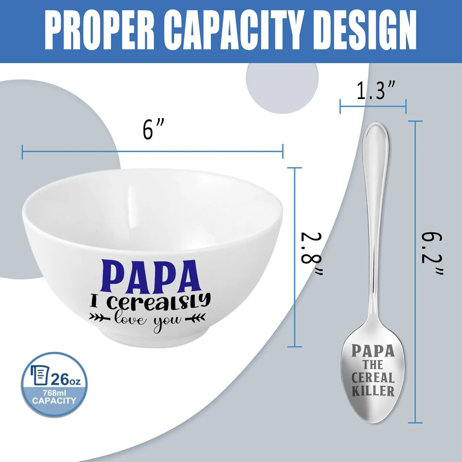 Papa Gifts, Christmas Papa Gift from Grandkids Cereal Bowl and Cereal Killer Spoon Set, Gift for Papa Fathers Day Birthday Gift for Him Man Cerealsly Love You