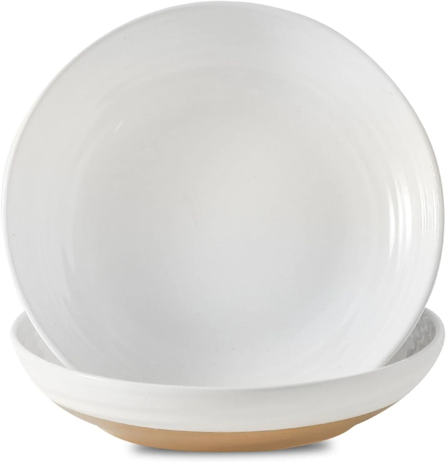 Pasta Bowls Set of 2, 8.7" Ceramic Salad Bowl, 32 OZ Wide and Shallow Bowls, Serving Bowls Plates for Kitchen Dinner, Microwave & Dishwasher Safe, White & Brown