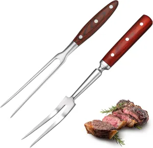 Patelai 2 Pcs Carving Meat Forks 12 in and 14 in Stainless Steel Serving Grilling Beef Forks with Wooden Handle for Kitchen Large Cooking Forged Set for Home Family Party Roast BBQ Accessories tools
