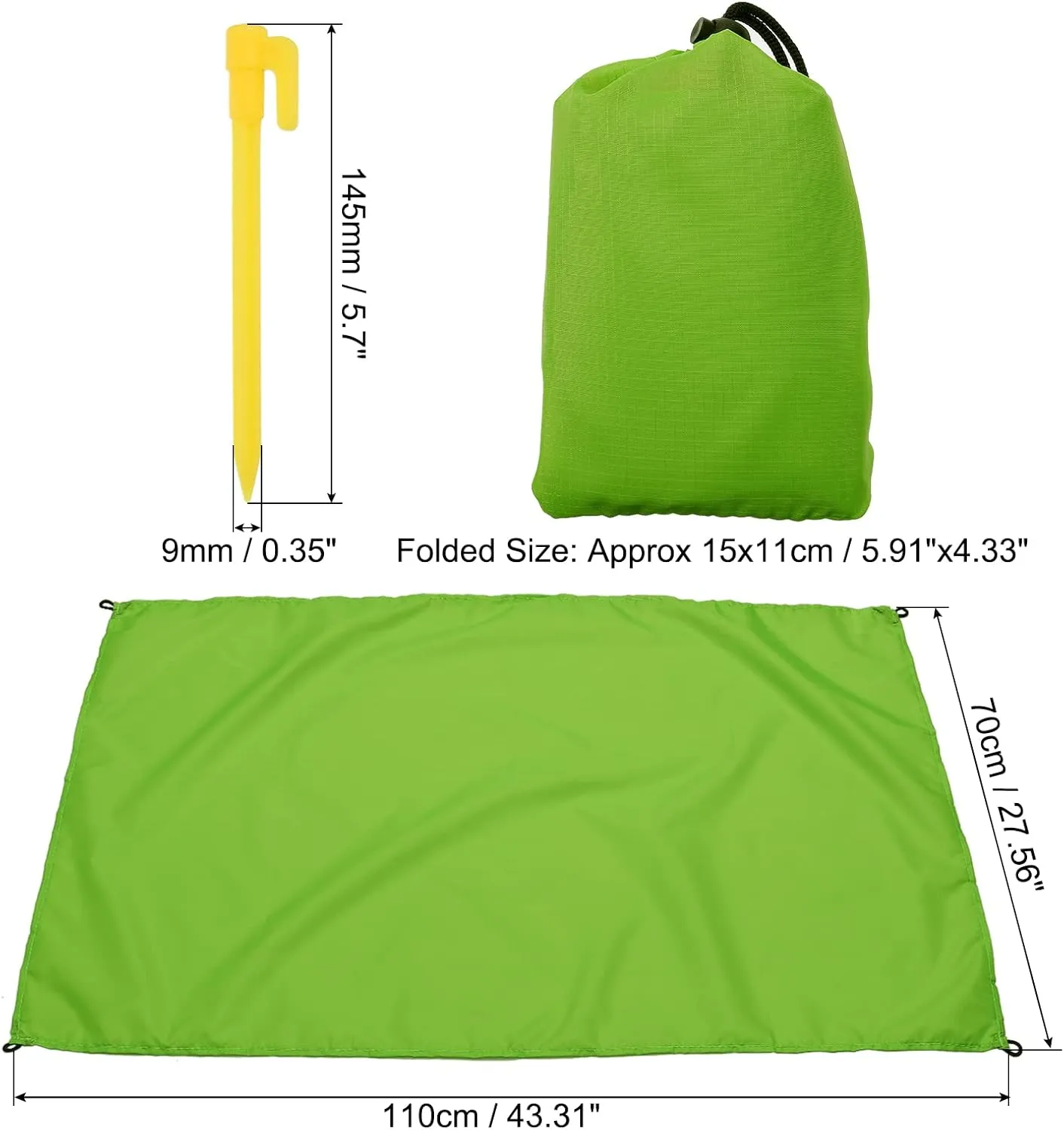 PATIKIL 43" x 28" Beach Blanket, 2 Pack Waterproof Picnic Mat with Carry Bag for Travel, Hiking, Camping, Outdoor Activities, Green
