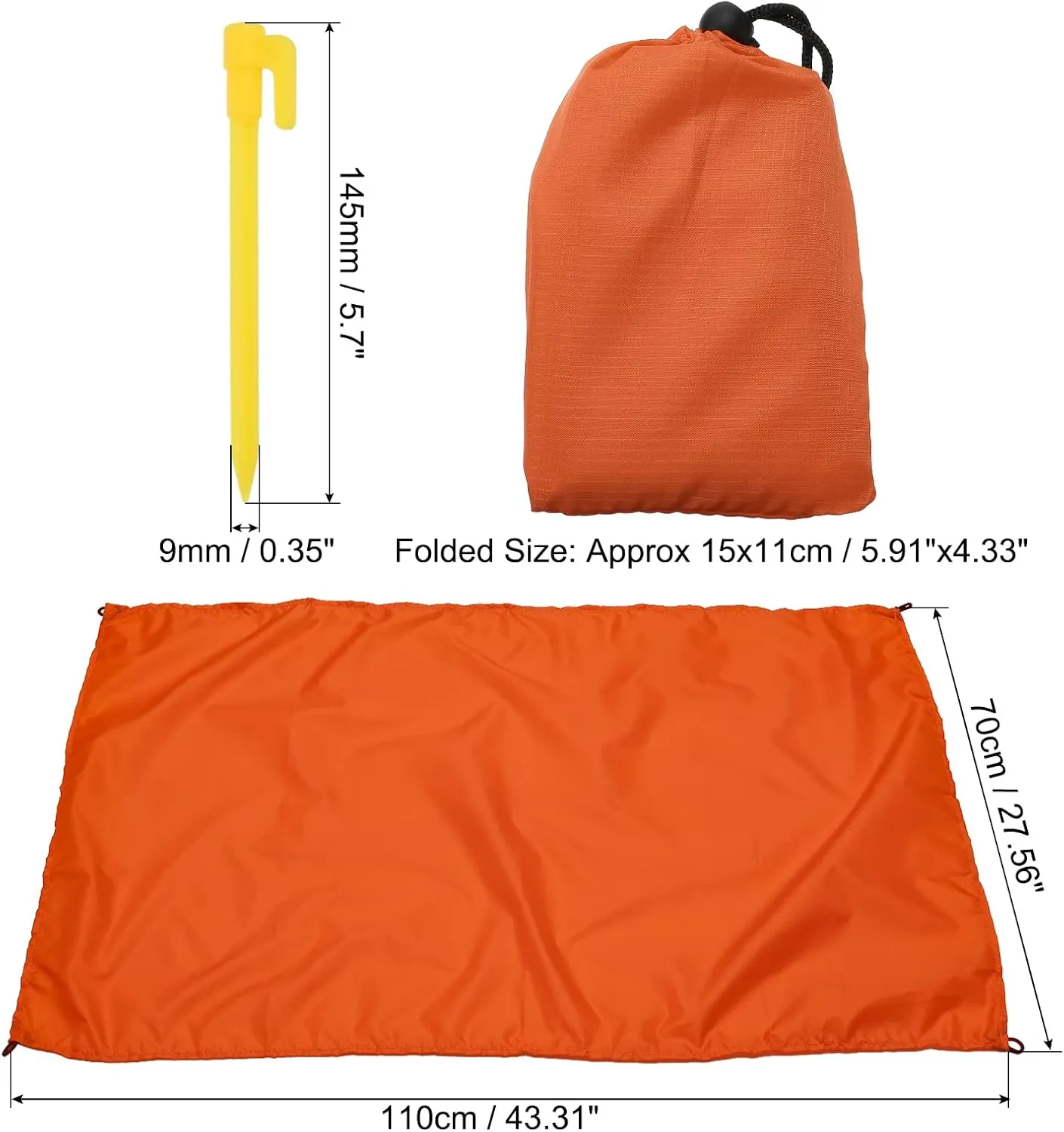 PATIKIL 43" x 28" Beach Blanket, 2 Pack Waterproof Picnic Mat with Carry Bag for Travel, Hiking, Camping, Outdoor Activities, Orange