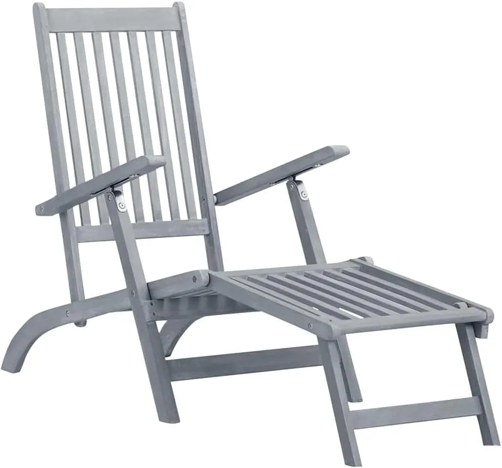 Patio Deck Chair with Footrest and Cushion Solid Acacia Woodpatio Recliner Tanning Chair Camping chairsSuitable for Garden Courtyard