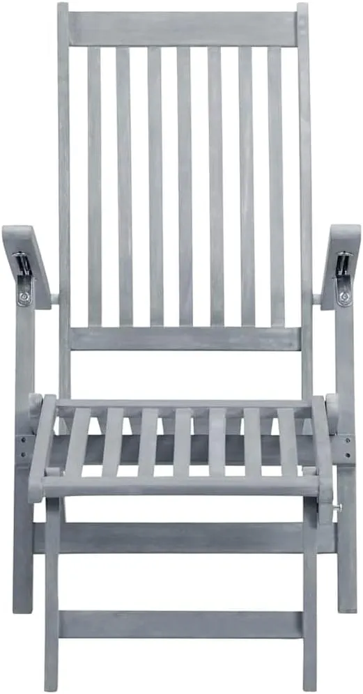 Patio Deck Chair with Footrest and Cushion Solid Acacia Woodpatio Recliner Tanning Chair Camping chairsSuitable for Garden Courtyard