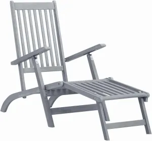 Patio Deck Chair with Footrest Gray Wash Solid Acacia Woodtanning Chair Recliner Camping Chairs Patio Suitable for Garden Courtyard