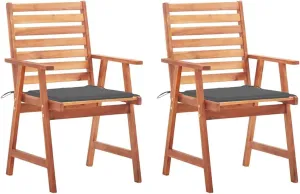 Patio Dining Chairs 2 Pcs Set with Cushions Solid Acacia Wood Outdoor Furniture for Garden Terrace Poolside and Backyard