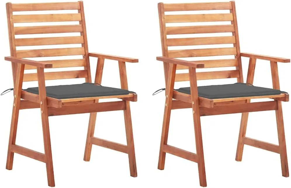 Patio Dining Chairs 2 Pcs Set with Cushions Solid Acacia Wood Outdoor Furniture for Garden Terrace Poolside and Backyard