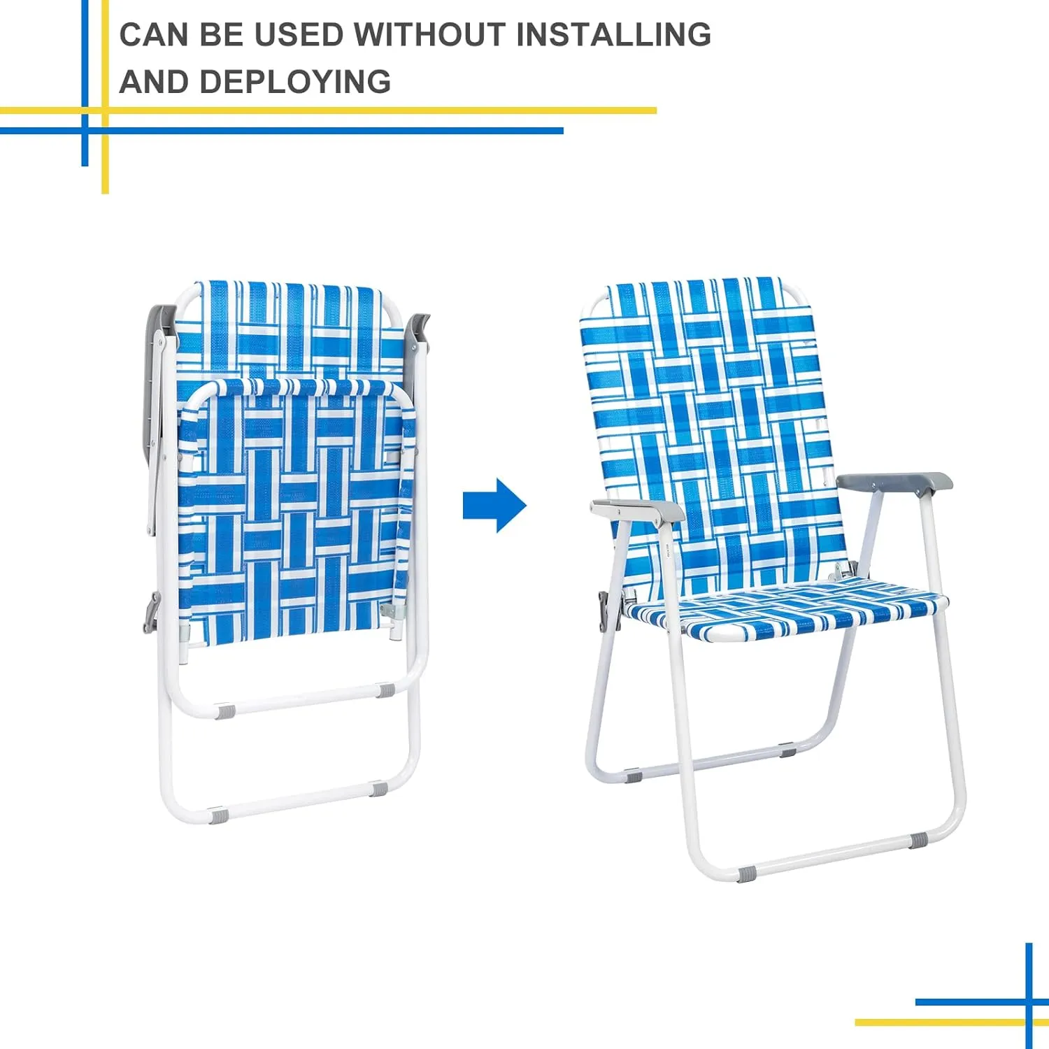 Patio Lawn Chairs Folding Set of 2, Webbed Camping Chair Outdoor Portable Camping Chair Patio Pool Beach Lawn Chair for Yard, Garden,Indoor/Outdoor (Light Blue)