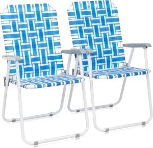 Patio Lawn Chairs Folding Set of 2, Webbed Camping Chair Outdoor Portable Camping Chair Patio Pool Beach Lawn Chair for Yard, Garden,Indoor/Outdoor (Light Blue)