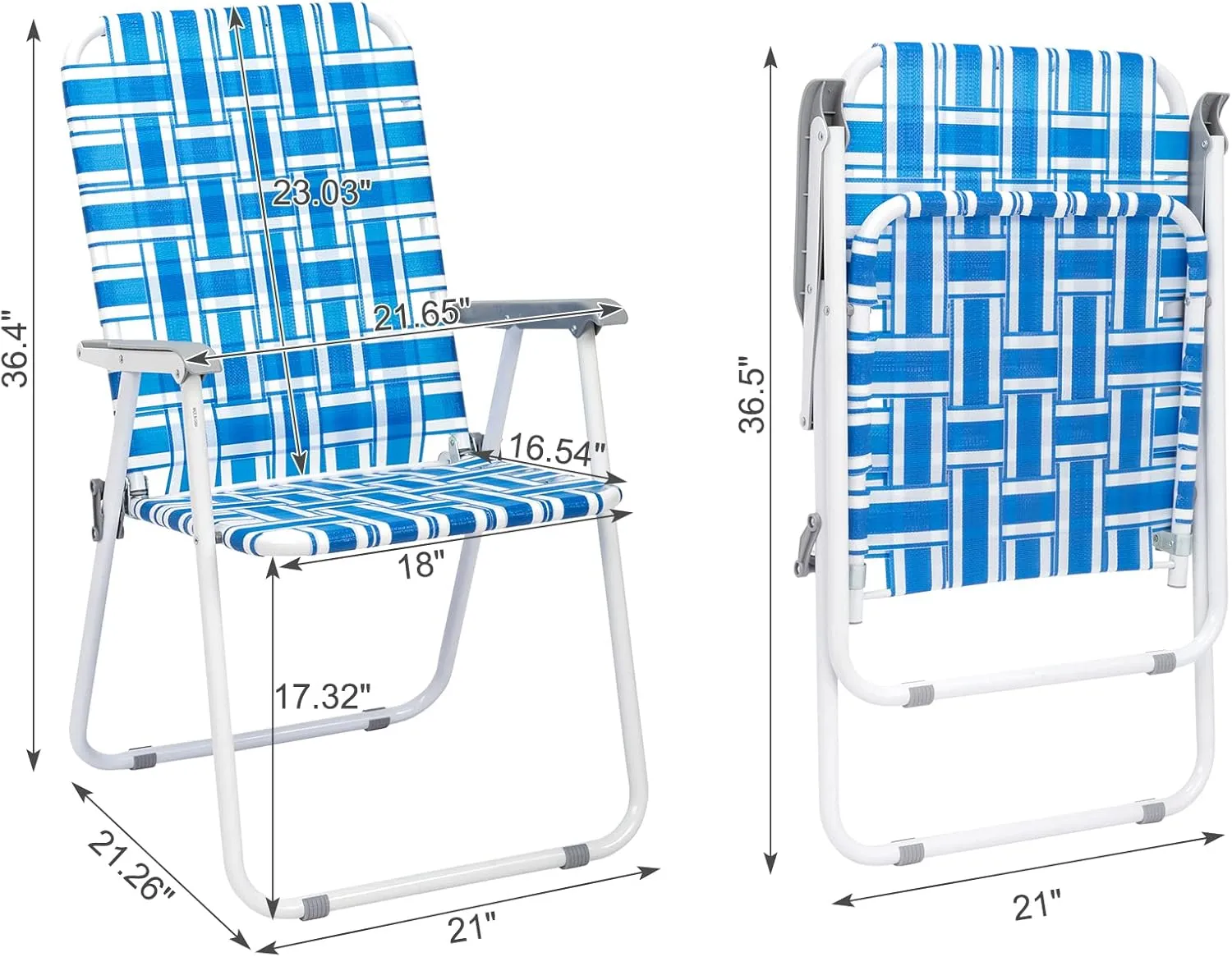 Patio Lawn Chairs Folding Set of 2, Webbed Camping Chair Outdoor Portable Camping Chair Patio Pool Beach Lawn Chair for Yard, Garden,Indoor/Outdoor (Light Blue)