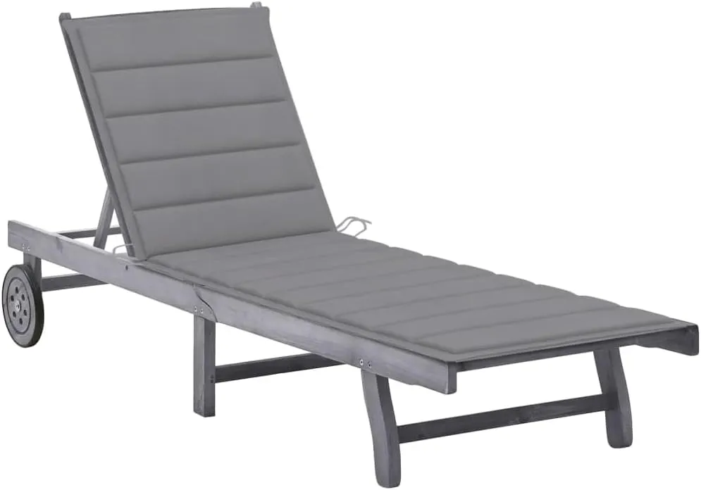 Patio Sun Lounger with Cushion Gray Solid Acacia Woodrecliner Chair Tanning Chair Camping Chairs Patio chairsSuitable for Gardens, courtyards