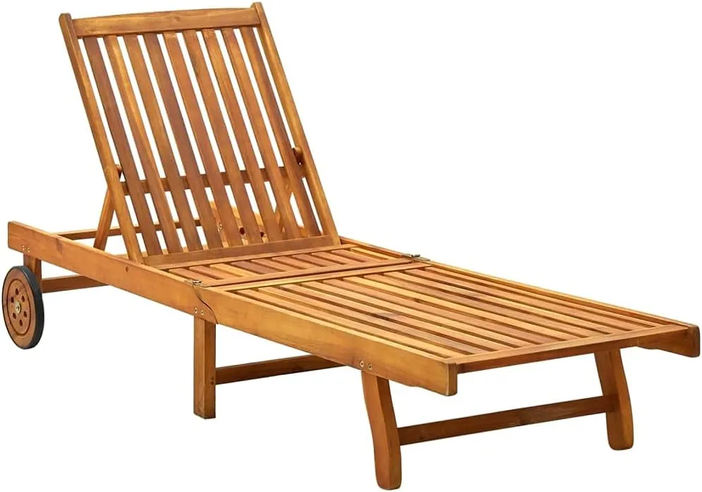 Patio Sun Lounger with Cushion Solid Acacia Woodpatio Tanning Chair Camping Chairs Recliner Suitable for Garden Courtyard