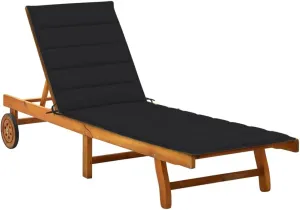 Patio Sun Lounger with Cushion Solid Acacia Woodpatio Tanning Chair Camping Chairs Recliner Suitable for Garden Courtyard