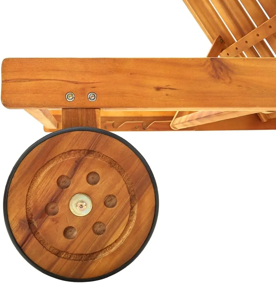 Patio Sun Lounger with Cushion Solid Acacia Woodpatio Tanning Chair Camping Chairs Recliner Suitable for Garden Courtyard
