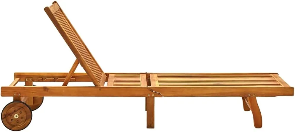 Patio Sun Lounger with Cushion Solid Acacia Woodpatio Tanning Chair Camping Chairs Recliner Suitable for Garden Courtyard