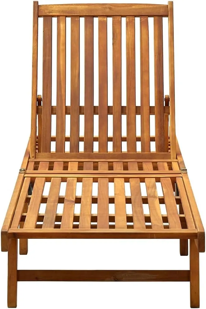 Patio Sun Lounger with Cushion Solid Acacia Woodpatio Tanning Chair Camping Chairs Recliner Suitable for Garden Courtyard