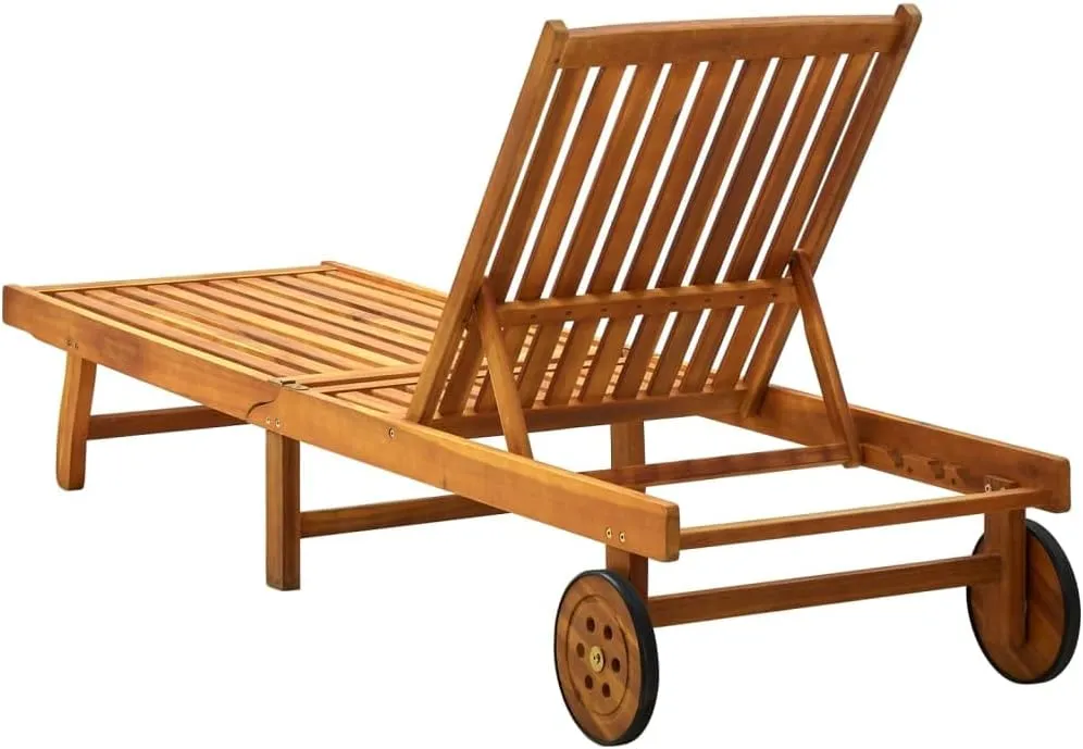 Patio Sun Lounger with Cushion Solid Acacia Woodpatio Tanning Chair Camping Chairs Recliner Suitable for Garden Courtyard