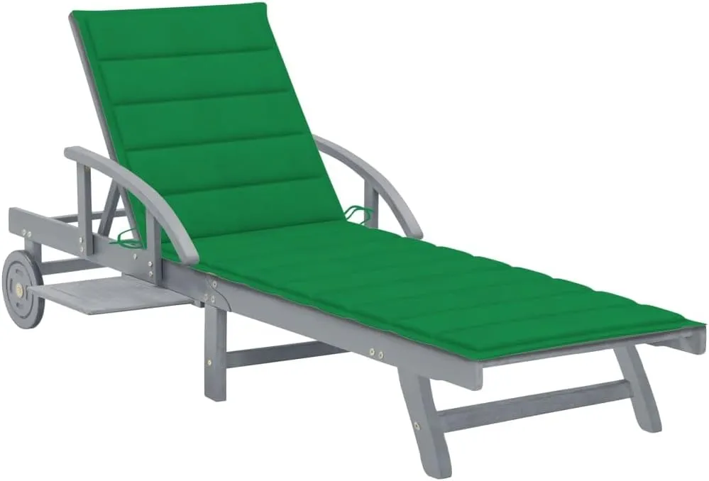 Patio Sun Lounger with Cushion Solid Acacia Woodtanning Chair Recliner Camping Chairs Patio Suitable for Garden Courtyard