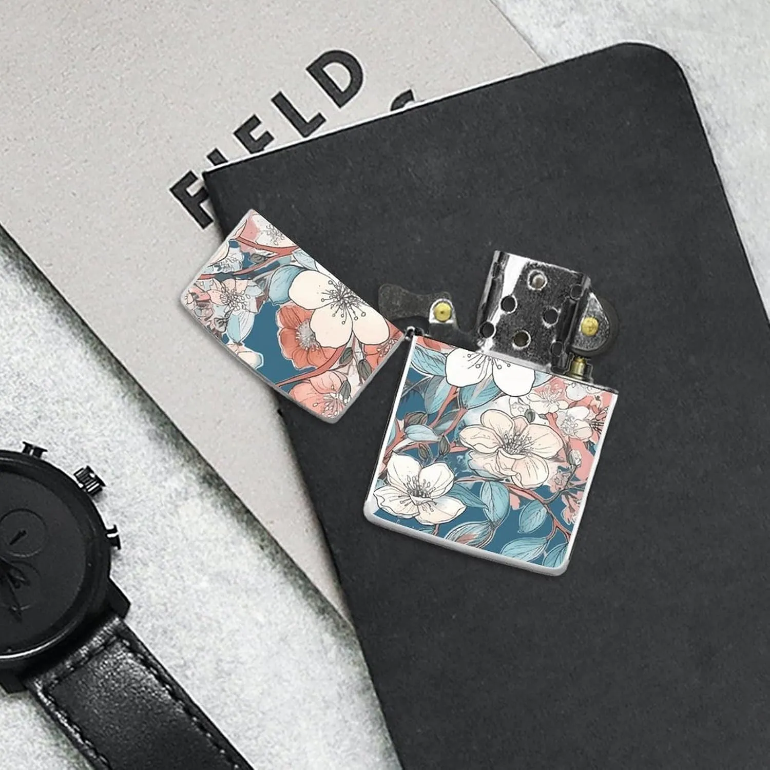 Peach Leafed Flower Lighter Case Waterproof Lighter Sleeve Lighters Protective Cover with Graffiti Design