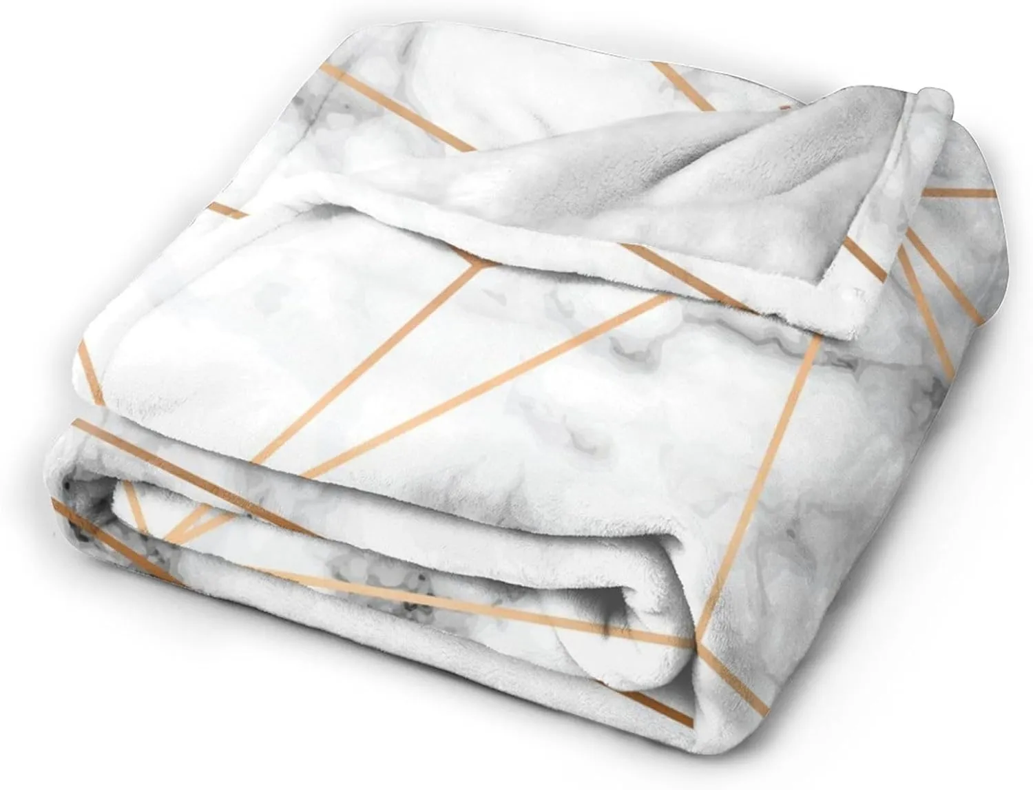 Perinsto Marble Texture Golden Geometric Lines Throw Blanket Ultra Soft Warm All Season Decorative Fleece Blankets for Bed Chair Car Sofa Couch Bedroom 50"X40"