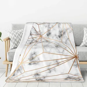 Perinsto Marble Texture Golden Geometric Lines Throw Blanket Ultra Soft Warm All Season Decorative Fleece Blankets for Bed Chair Car Sofa Couch Bedroom 50"X40"