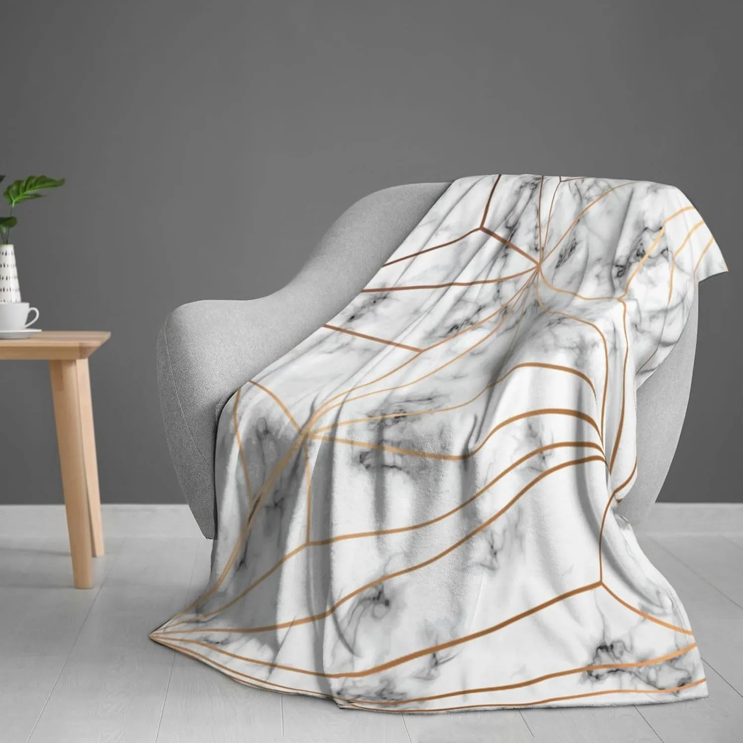 Perinsto Marble Texture Golden Geometric Lines Throw Blanket Ultra Soft Warm All Season Decorative Fleece Blankets for Bed Chair Car Sofa Couch Bedroom 50"X40"