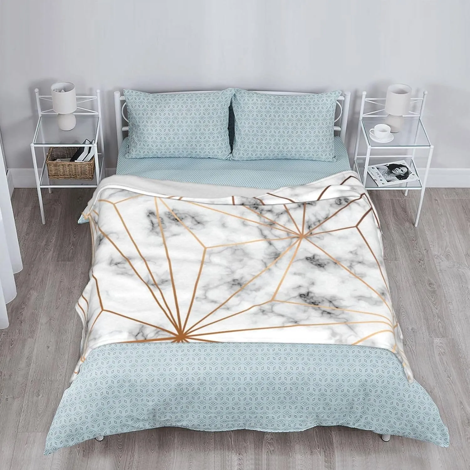Perinsto Marble Texture Golden Geometric Lines Throw Blanket Ultra Soft Warm All Season Decorative Fleece Blankets for Bed Chair Car Sofa Couch Bedroom 50"X40"
