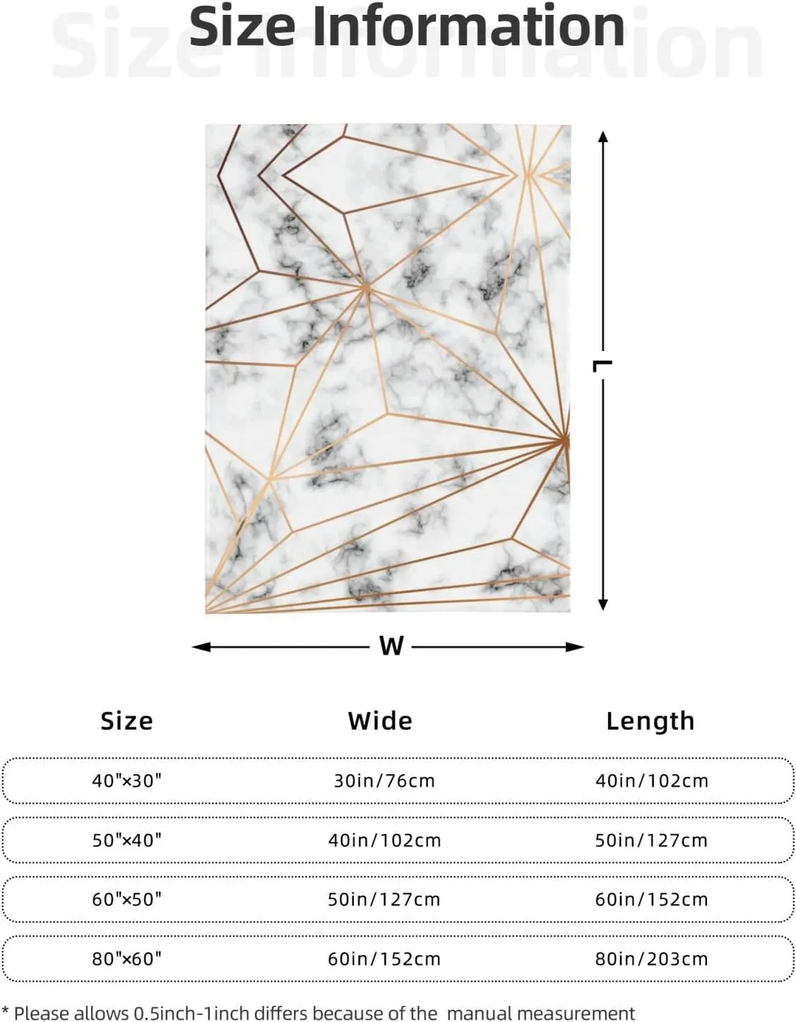 Perinsto Marble Texture Golden Geometric Lines Throw Blanket Ultra Soft Warm All Season Decorative Fleece Blankets for Bed Chair Car Sofa Couch Bedroom 50"X40"