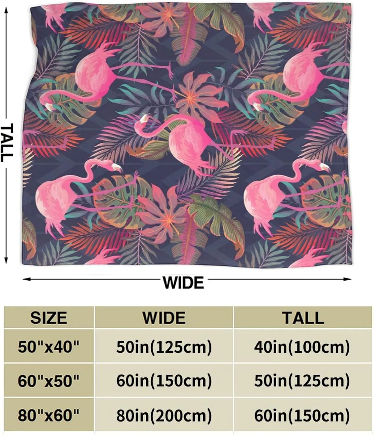 Perinsto Tropical Flamingos Palm Leaves Throw Blanket Ultra Soft Warm All Season Decorative Fleece Blankets for Bed Chair Car Sofa Couch Bedroom 60"X50"