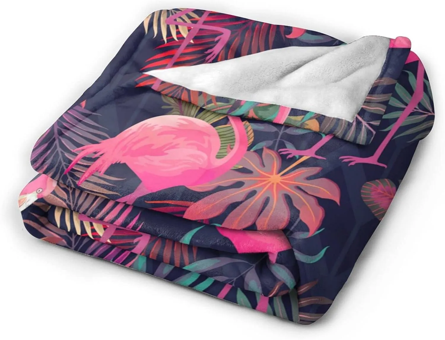 Perinsto Tropical Flamingos Palm Leaves Throw Blanket Ultra Soft Warm All Season Decorative Fleece Blankets for Bed Chair Car Sofa Couch Bedroom 60"X50"