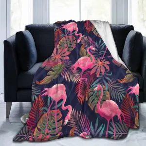 Perinsto Tropical Flamingos Palm Leaves Throw Blanket Ultra Soft Warm All Season Decorative Fleece Blankets for Bed Chair Car Sofa Couch Bedroom 60"X50"