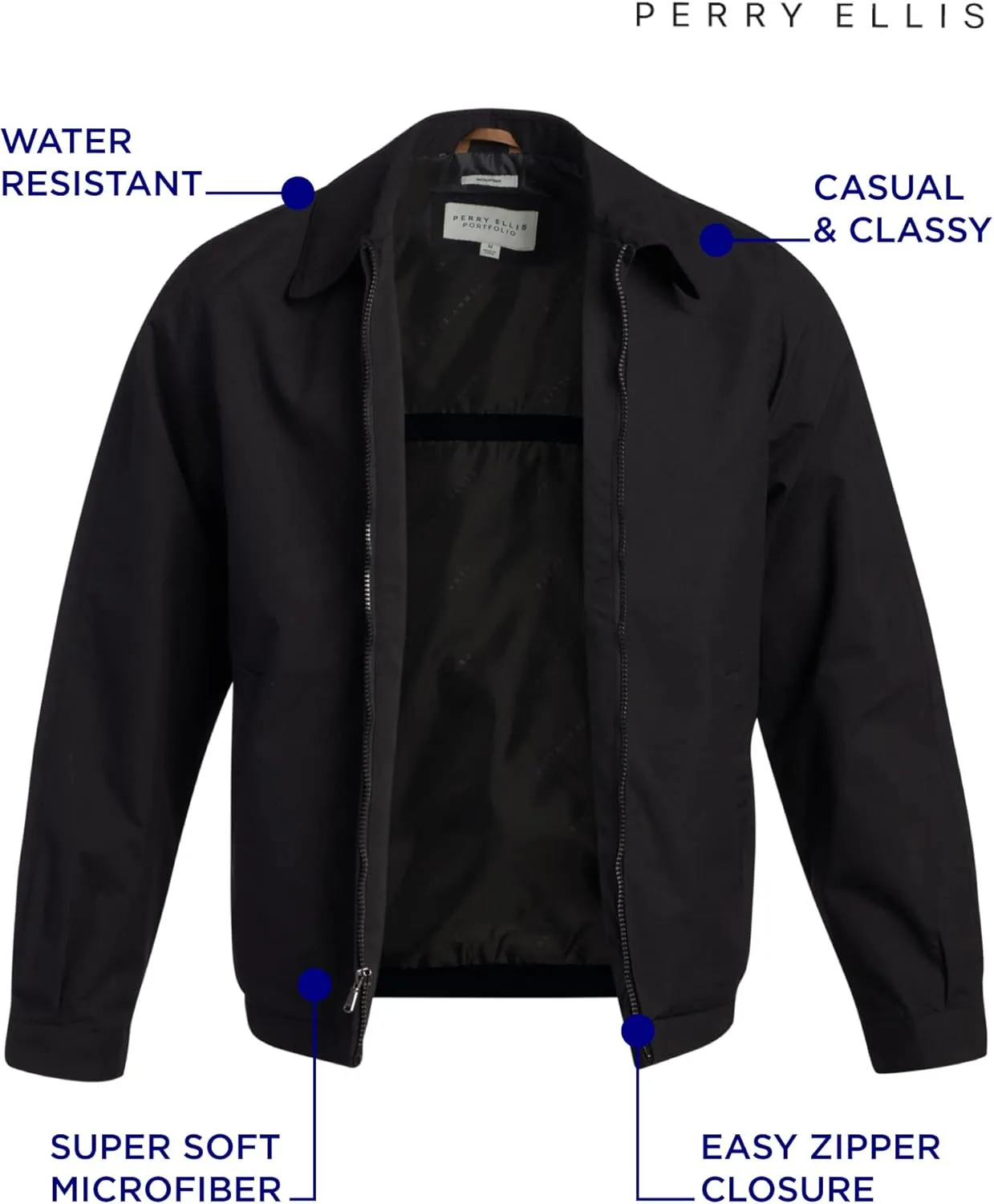 Perry Ellis Golf Jacket – Microfiber Lightweight Jacket Waterproof Full Zip Golf Windbreaker For Men (Sizes S–3XL)