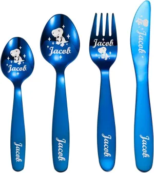 Personalized Dinosaur Unicorn Cutlery Set - Custom Name Engraved Spoon Knife Fork Set - Children's Stainless Steel Cutlery Set for Kitchen Kids