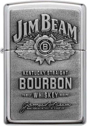 Personalized Jim Beam Pewter Emblem Chrome ZIPPO Lighter - Free Engraving - Christmas, Halloween & Valentines Day Gift