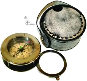 Personalized Nautical Folding Magnifier Compass, 3 inches, with Handmade Leather Box Collectible Antique Pocket Home Office Decor
