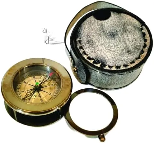 Personalized Nautical Folding Magnifier Compass, 3 inches, with Handmade Leather Box Collectible Antique Pocket Home Office Decor