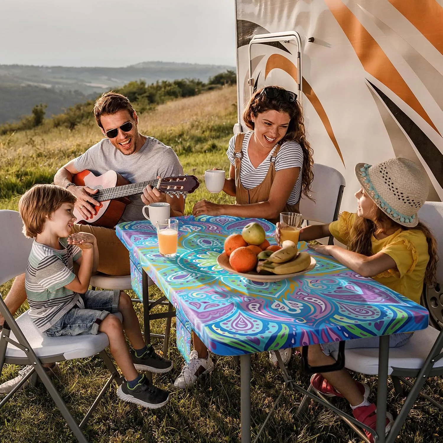 Picnic Table Cover with Bench Covers Fitted Waterproof Camping Tablecloth with Elastic for 6 Foot Rectangle Tables Outdoor Travel Rv Essentials Summer Vacation Accessories Gifts for Men Women