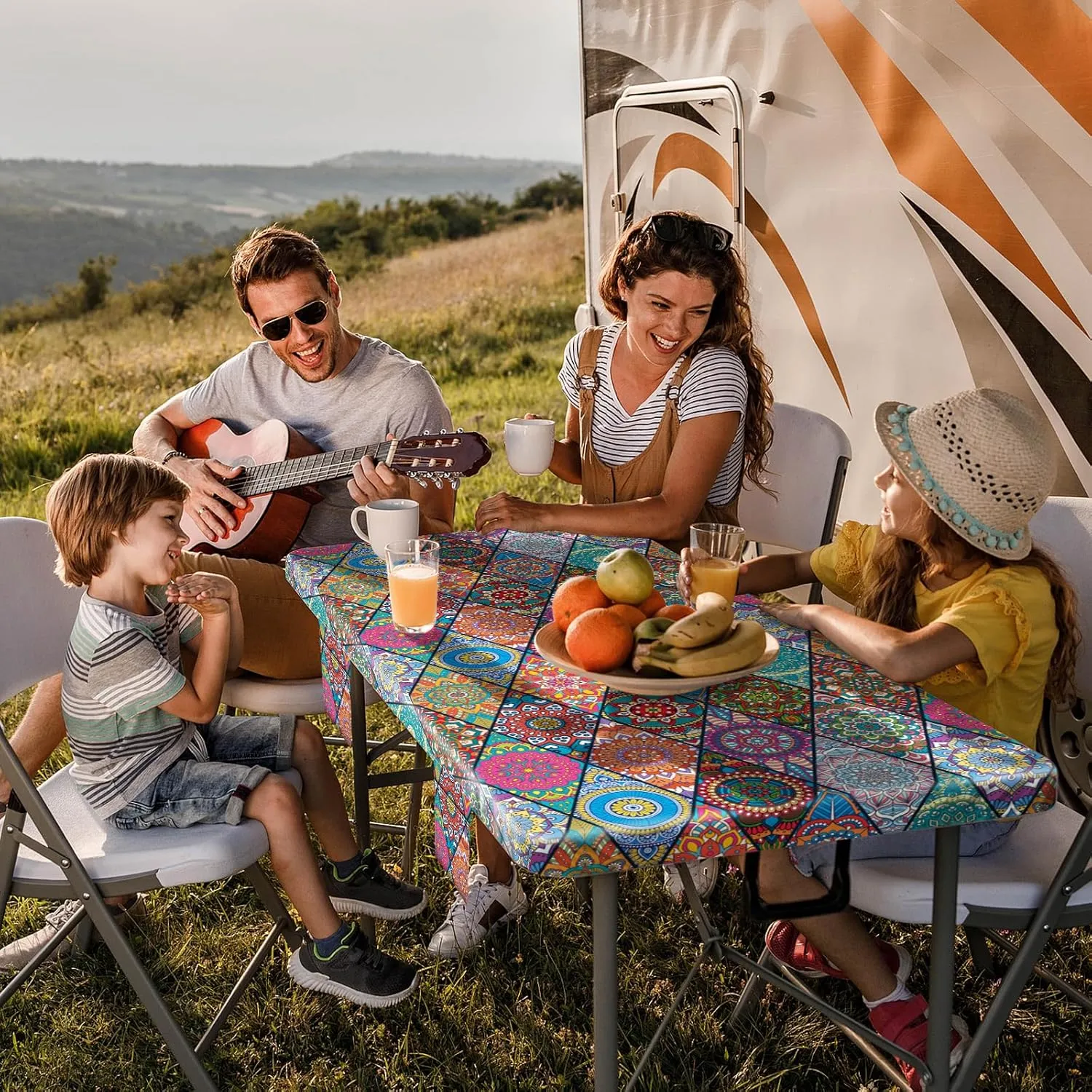 Picnic Table Cover with Bench Covers Fitted Wrinkle Free Camping Table Cloths Hiking Glamping Supplies Travel Trailers Cooking Essential Holiday Festival Decor Gifts for Adult Who Want Nothing