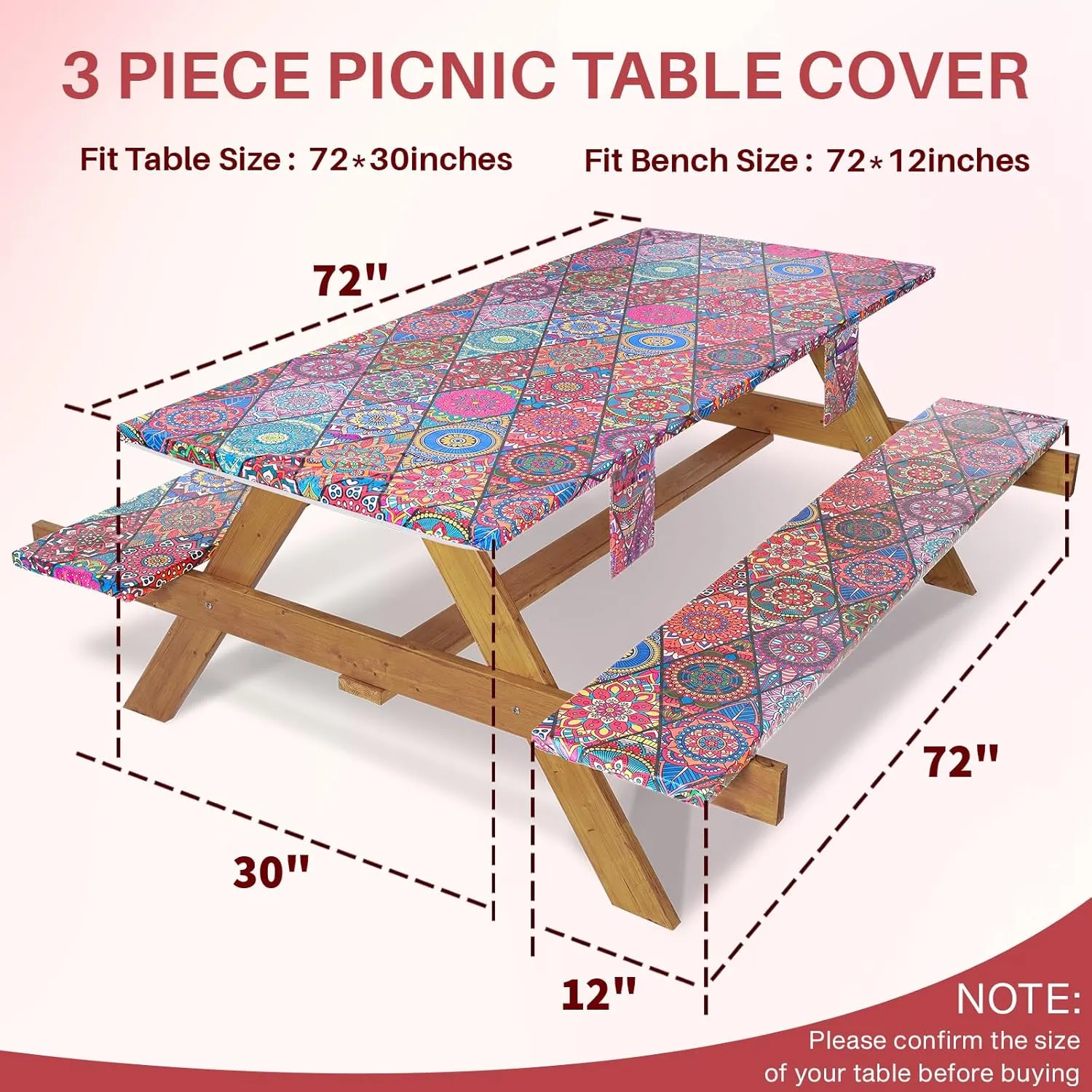 Picnic Table Cover with Bench Covers Fitted Wrinkle Free Camping Table Cloths Hiking Glamping Supplies Travel Trailers Cooking Essential Holiday Festival Decor Gifts for Adult Who Want Nothing