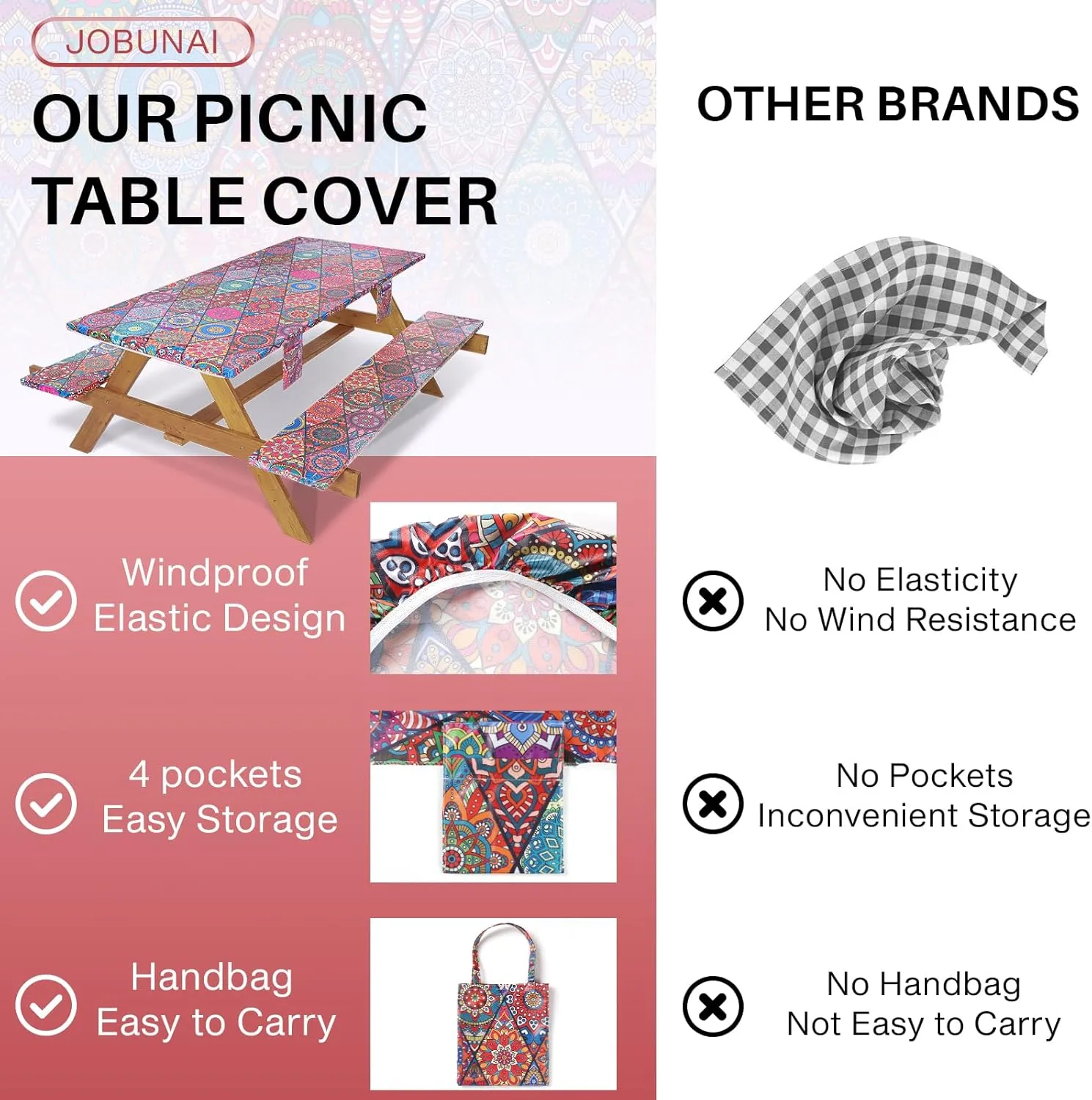 Picnic Table Cover with Bench Covers Fitted Wrinkle Free Camping Table Cloths Hiking Glamping Supplies Travel Trailers Cooking Essential Holiday Festival Decor Gifts for Adult Who Want Nothing