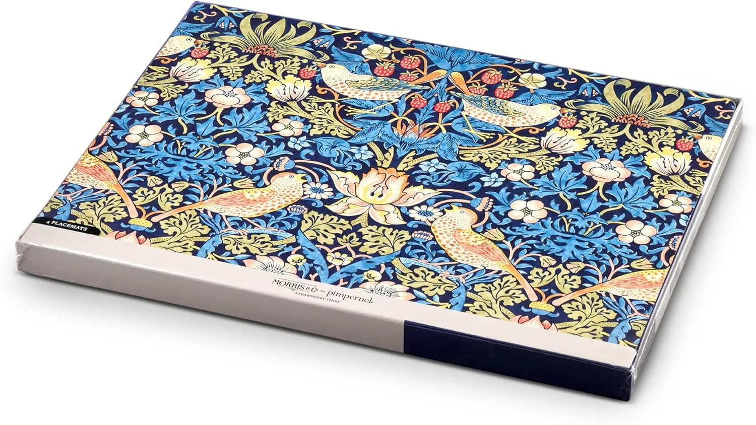 Pimpernel Morris & Co Strawberry Thief Blue Placemats, Set of 4 - Stain Resistant & Heat Safe Fabric-Feel Table Mats with Birds & Botanical Pattern for Stylish Dining & Entertaining