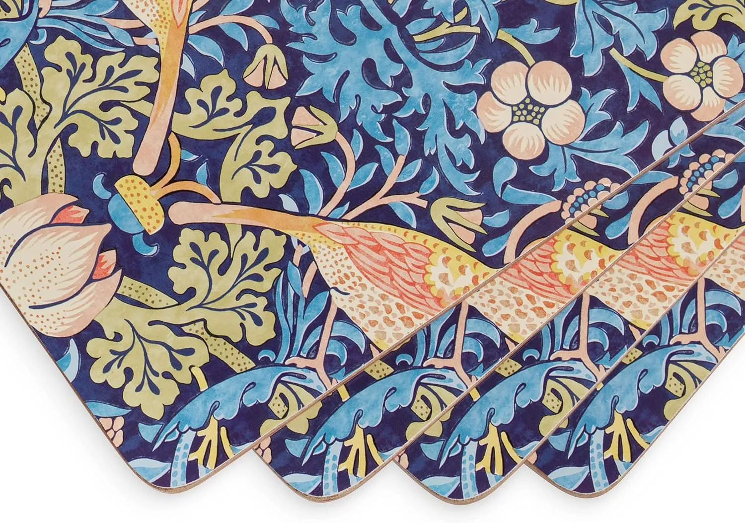 Pimpernel Morris & Co Strawberry Thief Blue Placemats, Set of 4 - Stain Resistant & Heat Safe Fabric-Feel Table Mats with Birds & Botanical Pattern for Stylish Dining & Entertaining