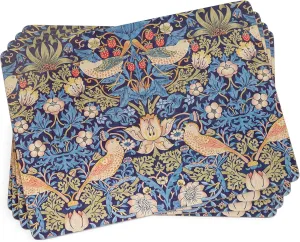 Pimpernel Morris & Co Strawberry Thief Blue Placemats, Set of 4 - Stain Resistant & Heat Safe Fabric-Feel Table Mats with Birds & Botanical Pattern for Stylish Dining & Entertaining
