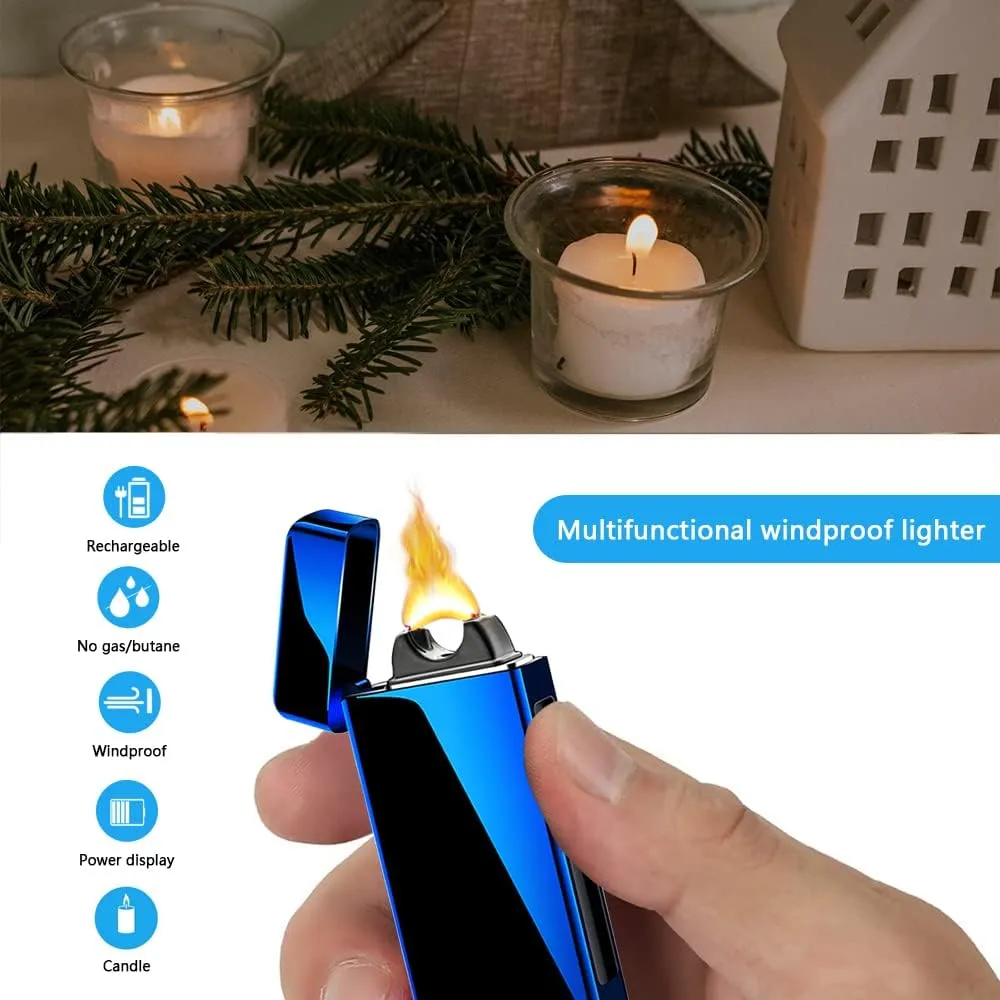 Plasma Arc Lighter - Rechargeable, High Power, Windproof, USB Lighter with Gift Box for Gifts, Holidays, Birthdays (Blue)