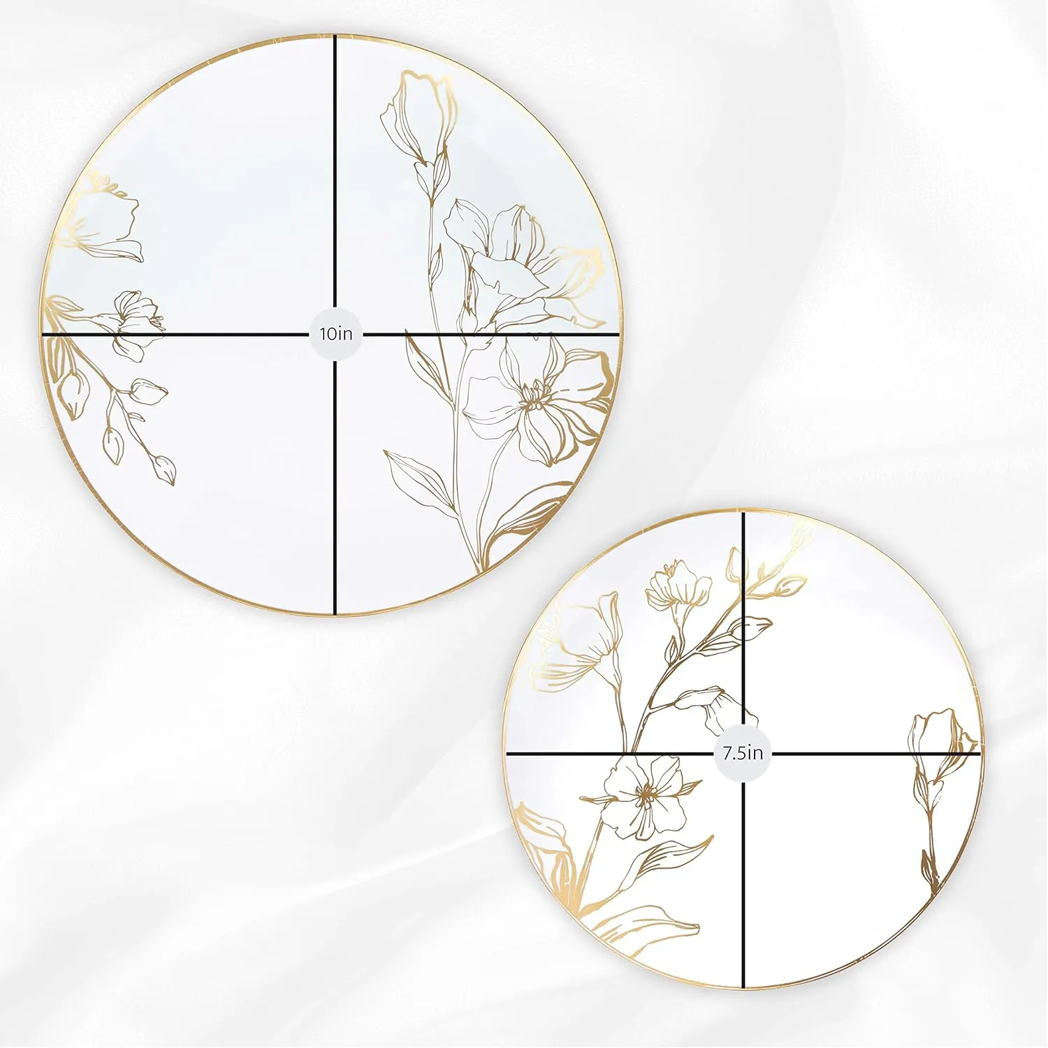 Plasticpro 128 Piece Combo Plates Set includes 64 7'' inch Plates & 64 10'' inch Plates White Plastic Floral Design Party Plates With Gold Rim, Premium Elegant, Tableware, Dishes,