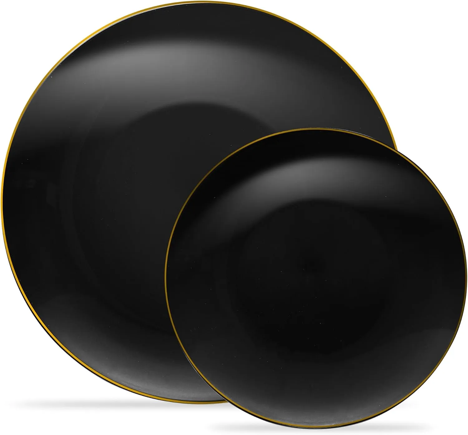 PLASTICPRO 32 Piece Combo Plate Set includes 16-7'' inch Plates & 16-10'' inch Dinner Plates Black Plastic With Gold Rim Design Party Plates, Premium heavyweight Elegant, Disposable
