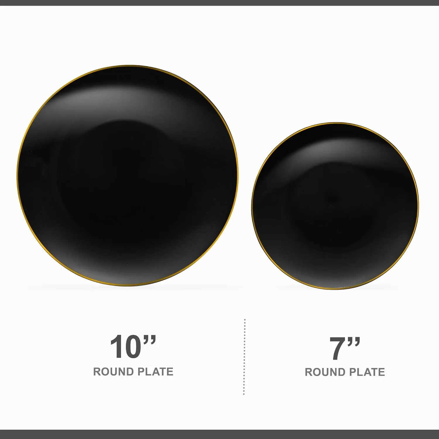 PLASTICPRO 32 Piece Combo Plate Set includes 16-7'' inch Plates & 16-10'' inch Dinner Plates Black Plastic With Gold Rim Design Party Plates, Premium heavyweight Elegant, Disposable